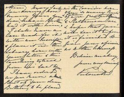 Rainha Vitória - carta manuscrita a Miss Mary Augusta Gordon, agradecendo-lhe a bíblia que recebeu de presente. de Unbekannter Künstler