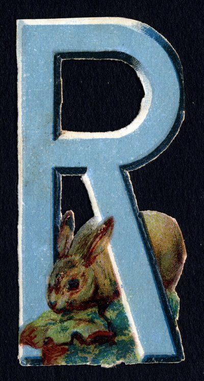 R como o Rabbit. Decoupis de escaravelho sobre o tema dos animais. Gravura. Série de 26 cromolitógrafos de waffle de origem inglesa. Editor e ilustrador desconhecido. Fim do século XIX. Dim: 5,5x3,5cm. de Unbekannt