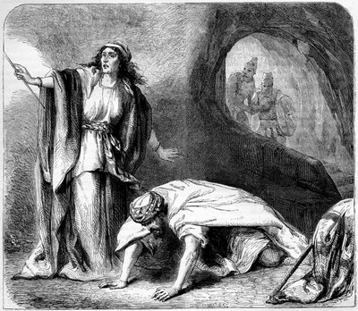 A ressurreição de Samuel pela bruxa de Endor - Bíblia de Unbekannter Künstler