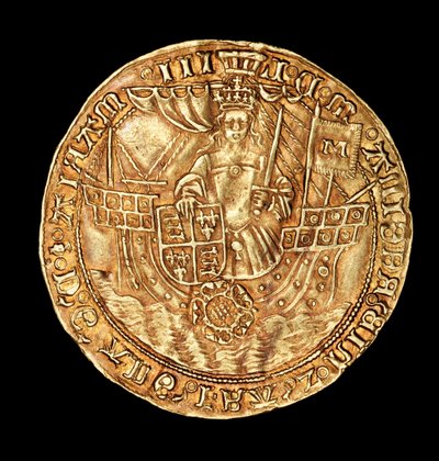 Moeda inglesa rara, Ryal de ouro, Rainha Maria (Bloody Mary) num navio com espada e escudo de Unbekannter Künstler