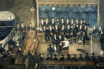 Receção de um pedreiro numa Loja, c. 1820 (aguarela) de Unbekannter Künstler