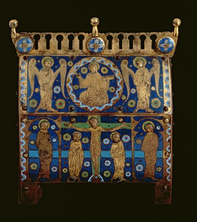 Caixão relíquia, decorado com placas de esmalte retratando a Crucificação e a Apoteose de Cristo, francesas, feitas em Limoges de Unbekannt