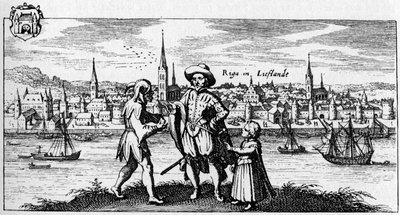 Riga - vista da cidade na margem do rio Daugava, c. 1700. de Unbekannter Künstler