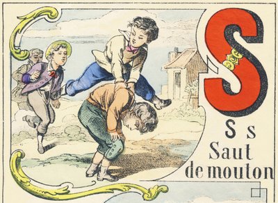 S: salto de ovelha - Alfabeto dos Jogos, c.1890 (ilustração) de Unbekannt