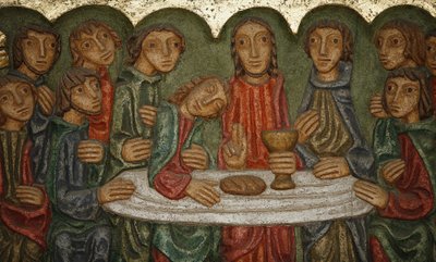 Escultura do altar-mor da catedral de Saint-Samson : A última ceia (Claude Gruer 1980), Dol-de-Bretagne, França de Unbekannt