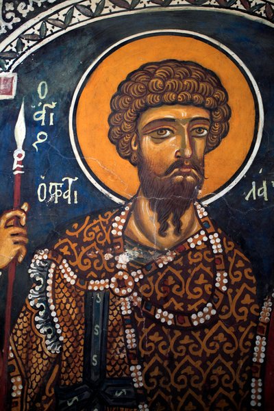 Saint Theodore Statelates: Afresco bizantino do século XIV (1332) Igreja Virgem de Phorbiotissa, Asinou Chipre Igrejas pintadas Site da UNESCO Troodos, Chipre de Unbekannt