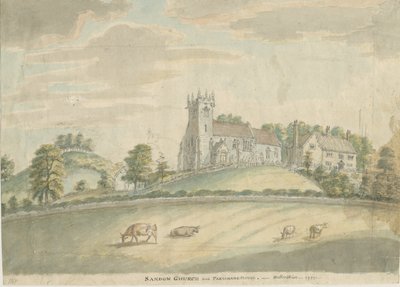 Sandon Church and Parsonage: pintura em aquarela, 1797 de Unbekannt