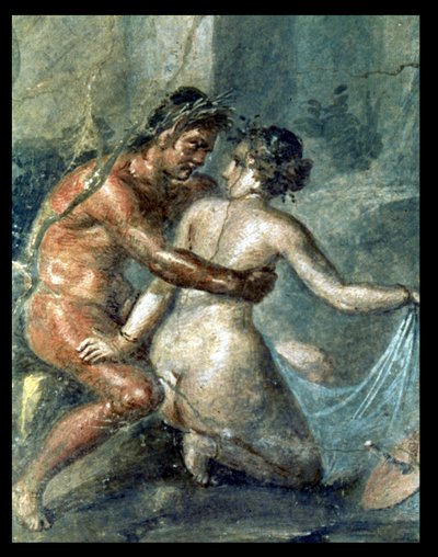 Satyr e Maenad, detalhe de uma pintura mural em Pompeia de Unbekannter Künstler
