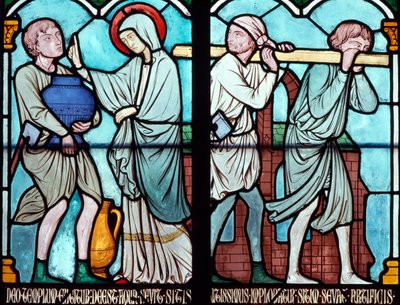 Cena da vida de St. Louis, vitral da Catedral de Notre Dame, Paris, Ile-de-France, França de Benjamin Baud