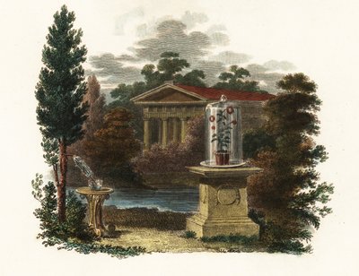 Invenções científicas de Stephen Hales num jardim.1802 (gravura) de Unbekannter Künstler
