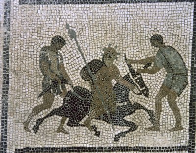 Silenus em um burro, detalhe de um mosaico de Unbekannter Künstler