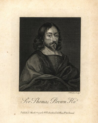 Sir Thomas Brown, polímata inglês e escritor sobre ciência, medicina, religião e esoterismo, falecido em 1682. Gravura em talhe-doce da obra "Portraits Illustrating Granger