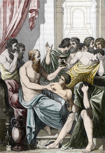 Sócrates condenado a beber cicuta (399 AC), final do século XIX (Gravura) de Unbekannter Künstler