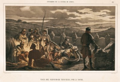 Espanha. Guerra de África (1859-1860). O serviço de trech à noite (gravura) de Unbekannter Künstler