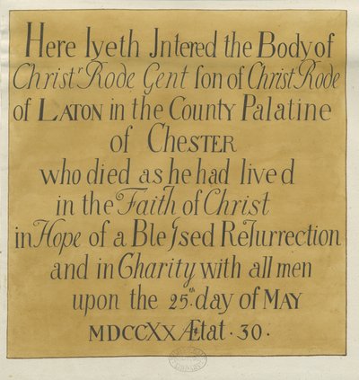 Stafford - Inscrição monumental na Igreja de Santa Maria: desenho, sd [ Séc. XIX] de Unbekannt