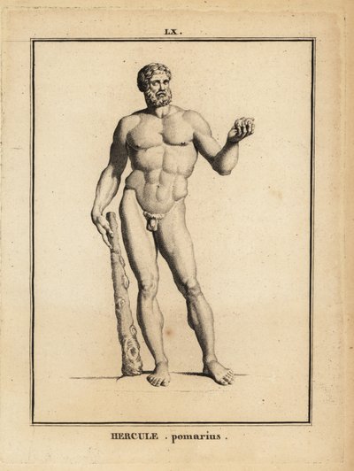 Estátua de Hércules Pomarius, herói e deus romano, com um grande clube de Unbekannt