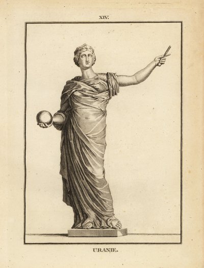 Estátua de Urania, a musa da astronomia com globo e bastão de Unbekannt