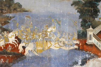 Sylver Pagoda Este mural retrata cenas do Reamker que é o cambojano, ou Khmer, versão do clássico poema hindu Ramayana, Phnom Penh, Camboja. de Unbekannt