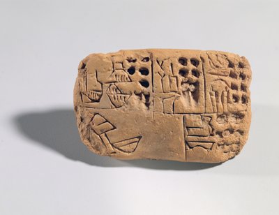 Tablete com inscrição pictográfica, Período Protoliterado, c.3300 BC (argila) de Unbekannt
