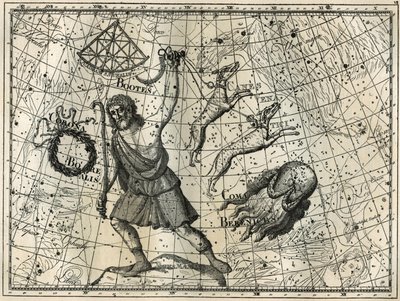 O Bower, a Coroa Boreal, os cães de caça, o pêlo da Berenice. Gravura de "Les étoiles et les autres curiosites du ciel", de Camille Flammarion. de Unbekannt