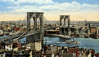 A ponte de Brooklyn, Nova Iorque, c.1930 (Postal) de Unbekannter Künstler