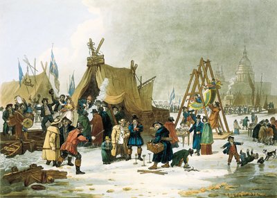 O Tamisa congelou durante o inverno de 1813-1814, antes da demolição da antiga Ponte de Londres em 1831, o Tamisa congelava durante os Invernos muito frios e os londrinos aproveitaram a oportunidade para criar parques infantis, improvisar pistas de gelo e  de Unbekannter Künstler