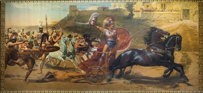 O Triunfo de Aquiles - Pintura no Palácio de Aquileson, Corfu - A pintura do Triunfo de Aquiles no palácio de Aquilesion, antiga cidade de Corfu, Ilhas Jónicas, Grécia, Europa de Unbekannter Künstler