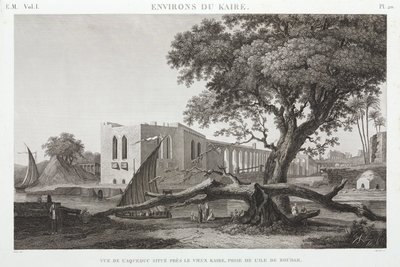 O aqueduto do Cairo Velho, da Ilha de Roudah, Egipto, c 1798 de Unbekannt