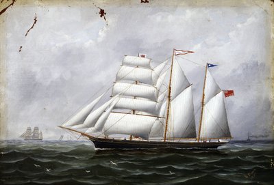 O barco "Ocean Swell", em plena navegação. Óleo sobre cartão de Unbekannter Künstler