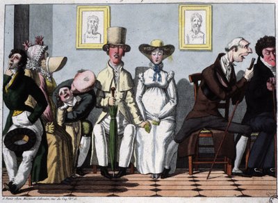 A sala de espera do médico, a mulher grávida, c.1850 (ilustração) de Unbekannter Künstler