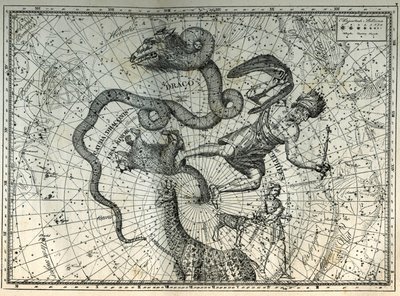 As constelações próximas do Pólo Norte: Urso Pequeno, Dragão, Cefé, Girafa, Renas e Messier. Gravura de "Les étoiles et les autres curiosites du ciel", de Camille Flammarion. de Unbekannt