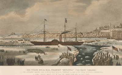 O navio a vapor Britannia, da Cunard Company, a sair das docas de Boston (EUA) a 3 de fevereiro de Unbekannter Künstler