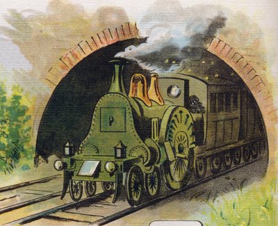 O comboio a sair de um túnel. Gravação em "ABC L