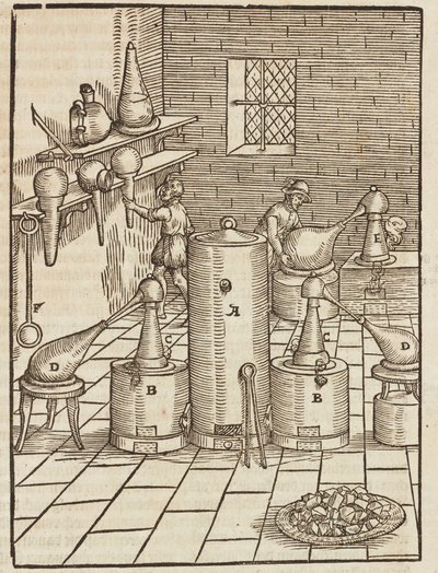 Tratamento para a separação de minérios de ouro e prata - Gravura a partir da descrição dos minérios e principais métodos de mineração, por Lazarus Ecker de Unbekannt