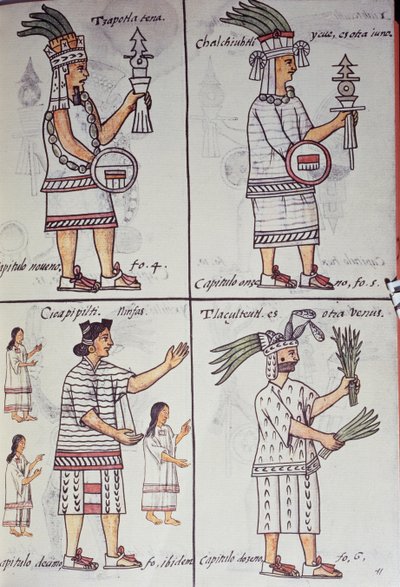 Tzapotlatena, Chalchiuhtlatonal, Cioapipitli e Tliltecuhtli, Códice Florentino, Versão bilingue em espanhol e Nahuatl, História Geral das Coisas da Nova Espanha (Historia general de las cosas de Nueva Espana), Asteca de William M. Timlin