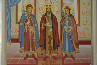 Ucrânia, Kiev, Mosteiro Ortodoxo de São Miguel (origin1108, reconst. 2001), afresco externo de Unbekannt