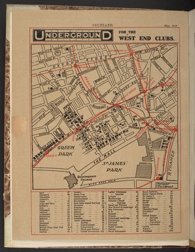Subterrâneo para os clubes do West End, maio de 1910 de Unbekannter Künstler