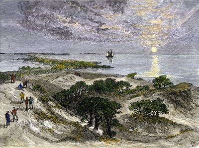 Estados Unidos, Estado da Virgínia: Colonos ingleses nas terras da ilha de Roanoke de Unbekannter Künstler