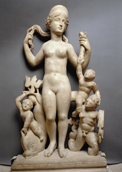 Vénus com putti, um tritão e um golfinho, romano, século IV d.C. (mármore) de Unbekannt