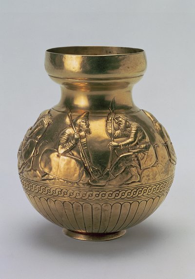 Vaso representando os guerreiros citas, obra grega do Reino Bosporano, segunda metade do século IV a.C. (electrum) de Unbekannt