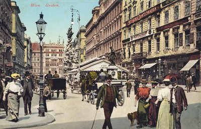 Viena, Graben - rua famosa no centro da cidade com pessoas a passear (postal) de Unbekannter Künstler
