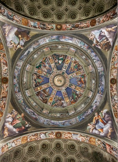 Vista da Cúpula do transepto e painéis com frescos de Giovanni Antonio de Sacchis e Bernardino Gatti, Santuário da Madonna della Campagna, Piacenza, Emilia-Romagna, Itália (foto) de Unbekannter Künstler