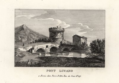 Vista da Ponte Lucano e do Mausoléu de Plautii, Pont Lucano ou Ponte Lucano, na estrada para Tivoli de Unbekannt
