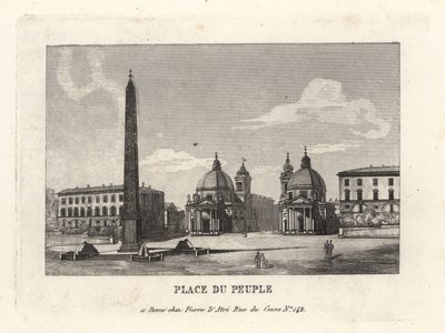 Vista da Piazza del Popolo, Place du Peuple, com um obelisco egípcio de Ramsés II de Heliópolis, Roma de Unbekannt