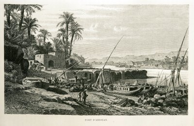 Vista do Porto de Assuão no Egipto - Ilustração do Atlas do Egipto de Unknown
