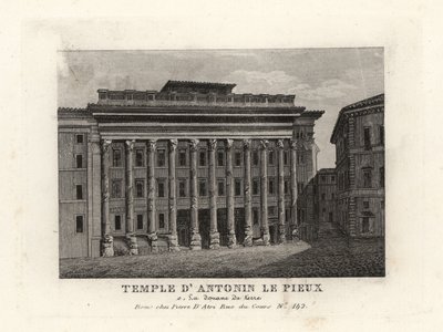 Vista do Templo de Adriano, Templum Divus Hadrianus, com 11 colunas dedicadas por seu filho adotivo Antoninus Pius, Templo d