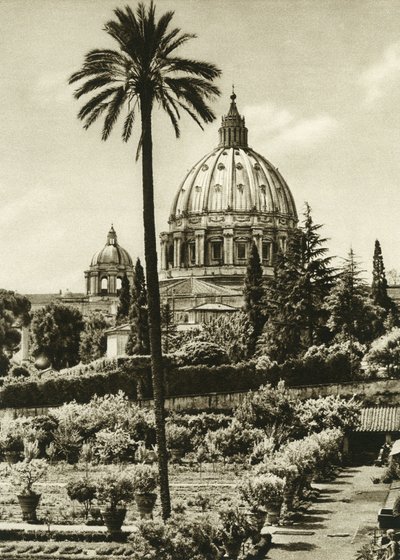 Vista dos Jardins do Vaticano e da Basílica de São Pedro (San Pietro) em Roma de Unbekannt