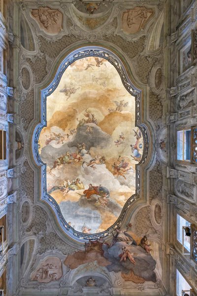 Vista do teto, Hall de entrada ou Foyer, Teatro Grande, Brescia, Itália (foto) de Unbekannter Künstler
