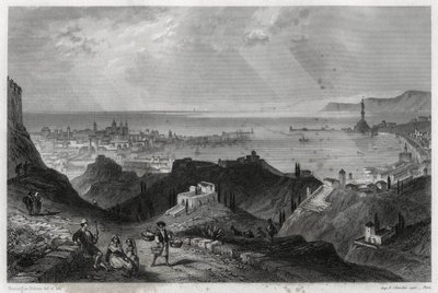 Vista da cidade e do porto de Genes, as citações eclatantes, a cidade de mármore, Genes-la-Superb, no livro sobre o Mediterrâneo de Louis Enault (1824-1900), jornalista e viajante francês. de Unbekannt