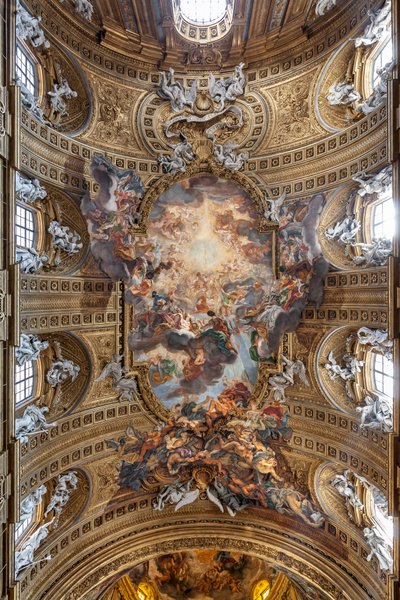 Vista da abóbada da nave com "O Triunfo em Nome de Jesus", Igreja do Gesù, Roma, Itália (foto) de Unbekannter Künstler